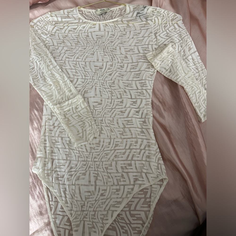 Fendi logo mesh long sleeve bodysuit top